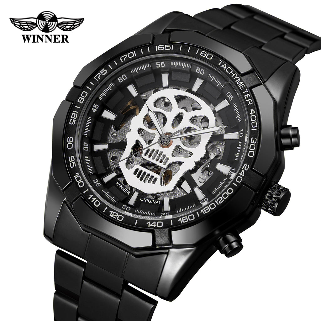 European And American Men&#039;s Fashionable And Casual Luminous Skull Hollow Automatic Mechanical Watch