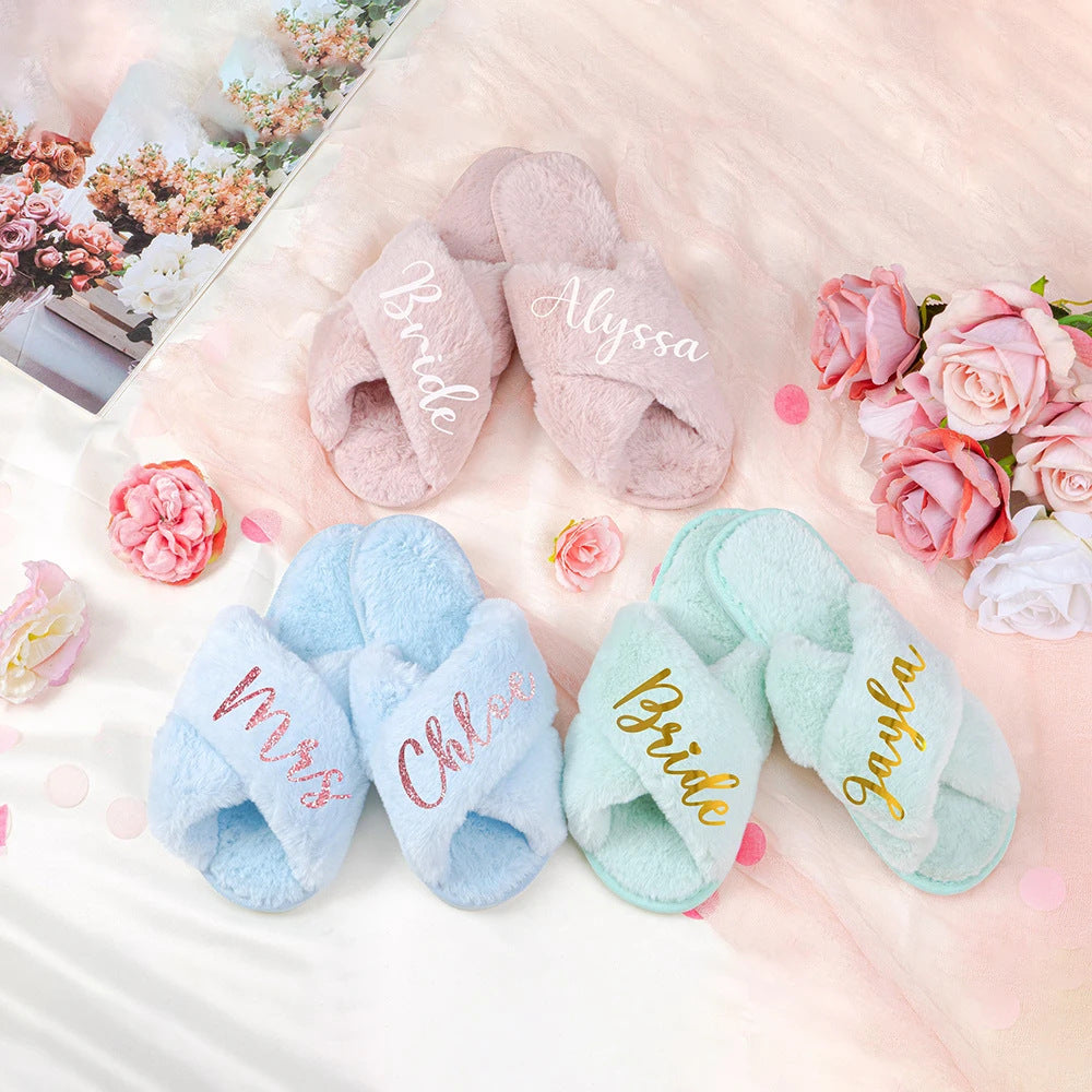 Custom LOGO Plush Couple Slippers